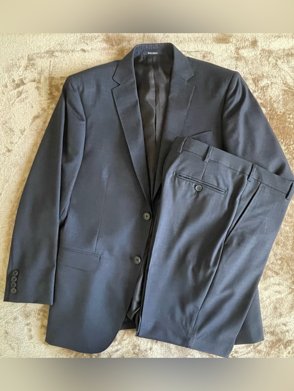 Z Zegna Wool Suit Set 48R IT Navy Blue Textured 40R US Jacket Slim 34W Trousers